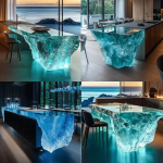 Villa high-end crystal resin luminous island counter custom hotel front desk transparent glacier bar front desk art tea table