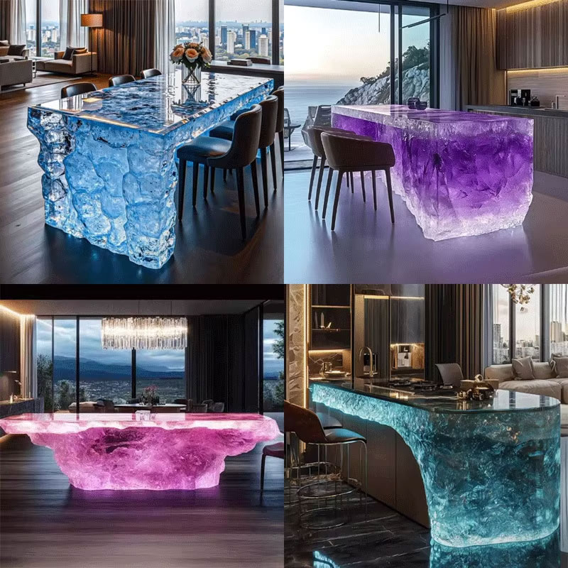 Villa high-end crystal resin luminous island co...